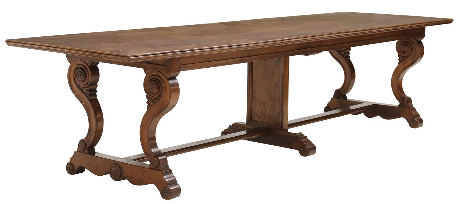 LARGE FRENCH PROVINCIAL WALNUT REFECTORY TABLE, 129.5"L (1 of 5)