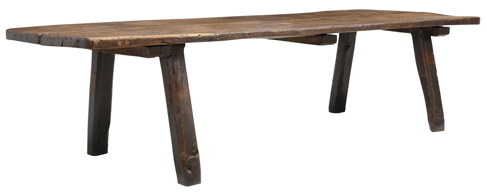FRENCH PROVINCIAL LIVE-EDGE SLAB TOP OAK REFECTORY TABLE, 18TH C. (1 of 5)