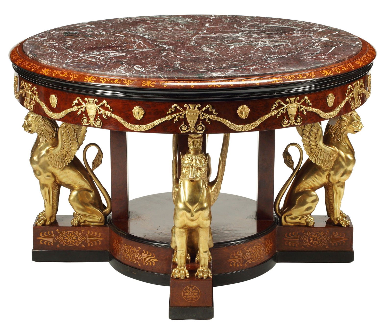 EXCEPTIONAL EMPIRE STYLE ORMOLU-MOUNTED CENTER TABLE, 57"DIAM (1 of 9)