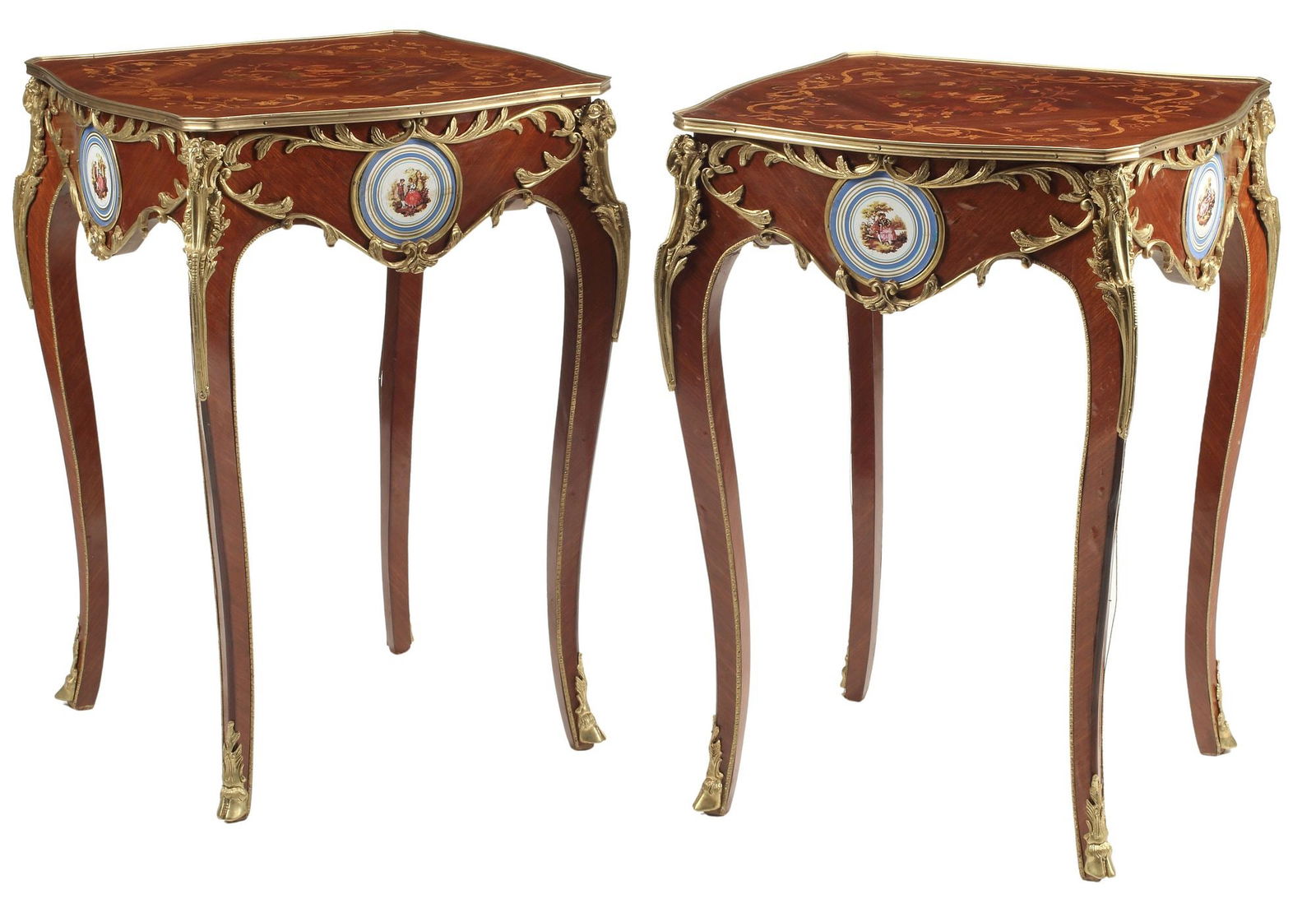 (2) LOUIS XV STYLE ORMOLU & PORCELAIN MOUNTED MARQUETRY TABLES (1 of 4)