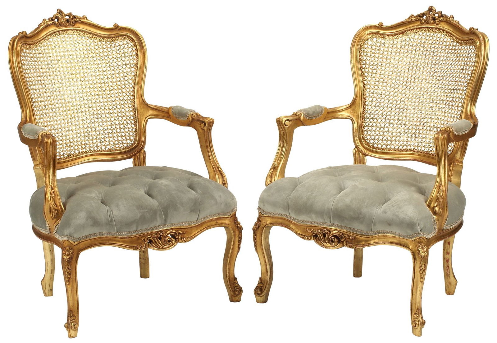 (2) LOUIS XV STYLE GILTWOOD & CANE FAUTEUILS (1 of 5)