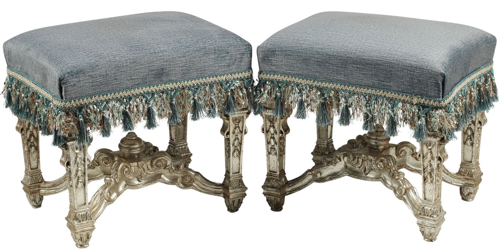 (2) LOUIS XIV STYLE SILVERED WOOD STOOLS (1 of 4)