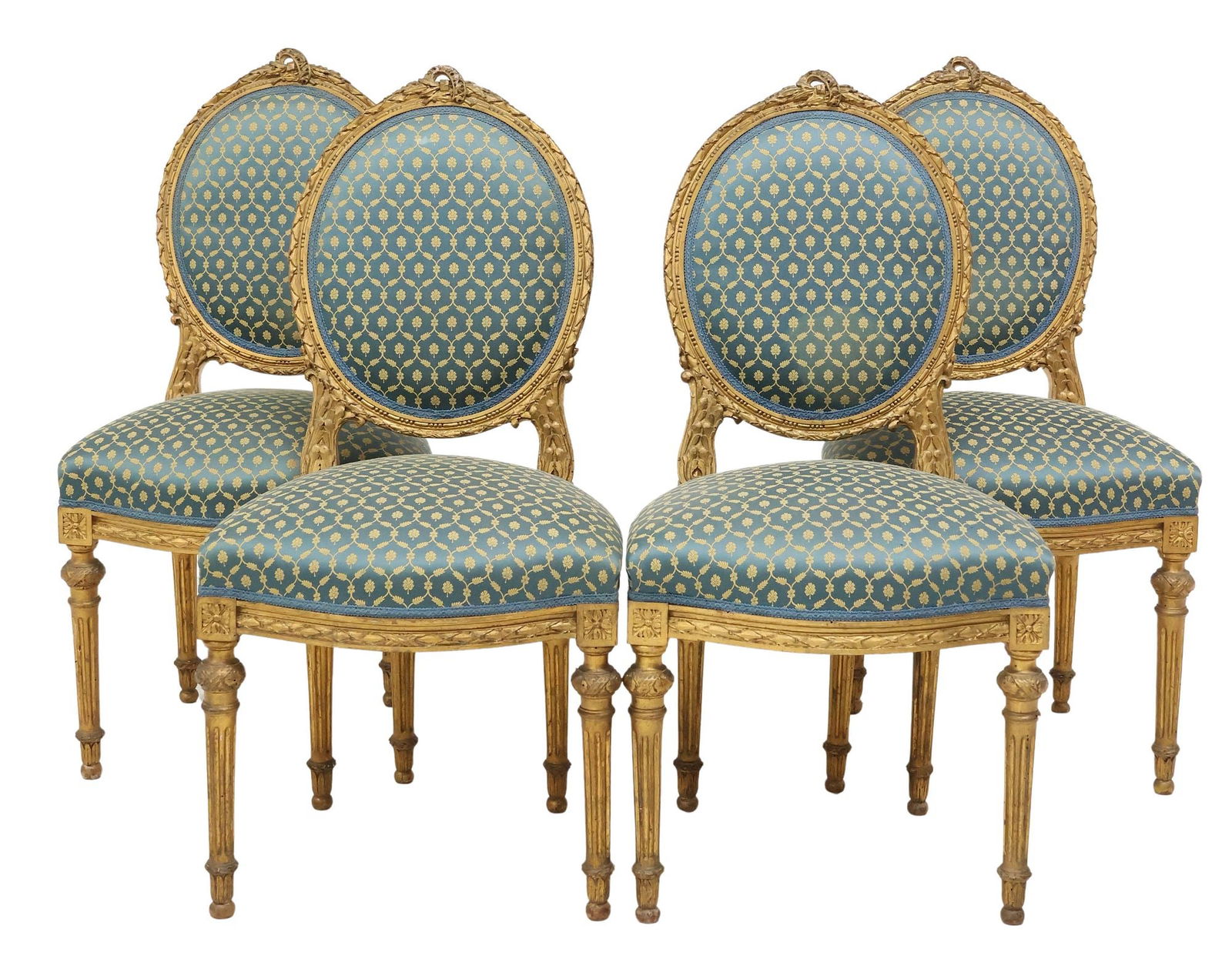 (4) FRENCH LOUIS XVI STYLE UPHOLSTERED GILTWOOD SIDE CHAIRS (1 of 3)