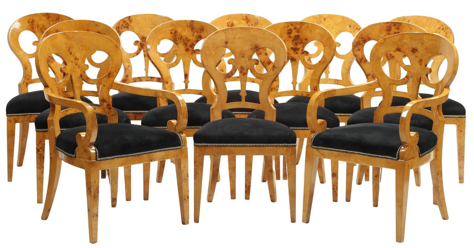 (12) BIEDERMEIER STYLE BURLWOOD DINING CHAIRS (1 of 5)