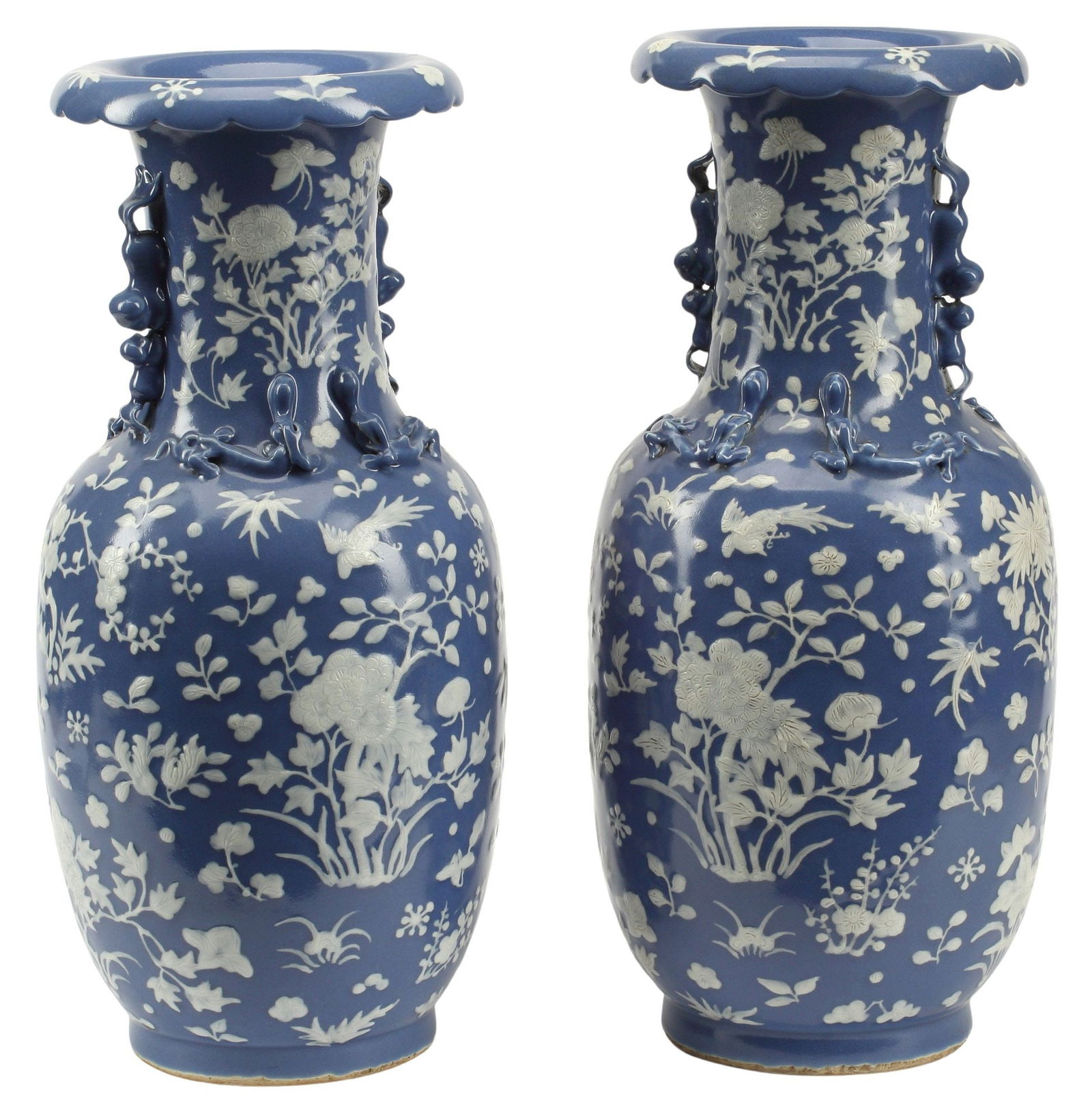 (2) LARGE CHINESE BLUE-GLAZED & WHITE SLIP-DECORATED VASES (1 of 6)
