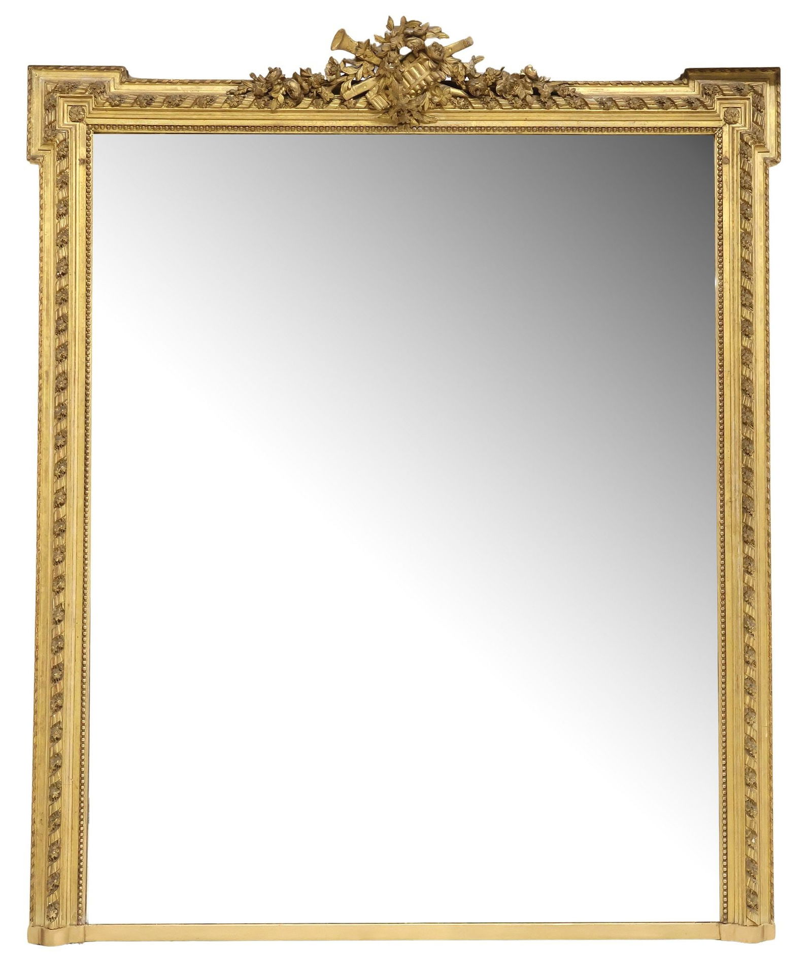 LARGE FRENCH LOUIS XVI STYLE GILTWOOD MIRROR, 72"H (1 of 3)