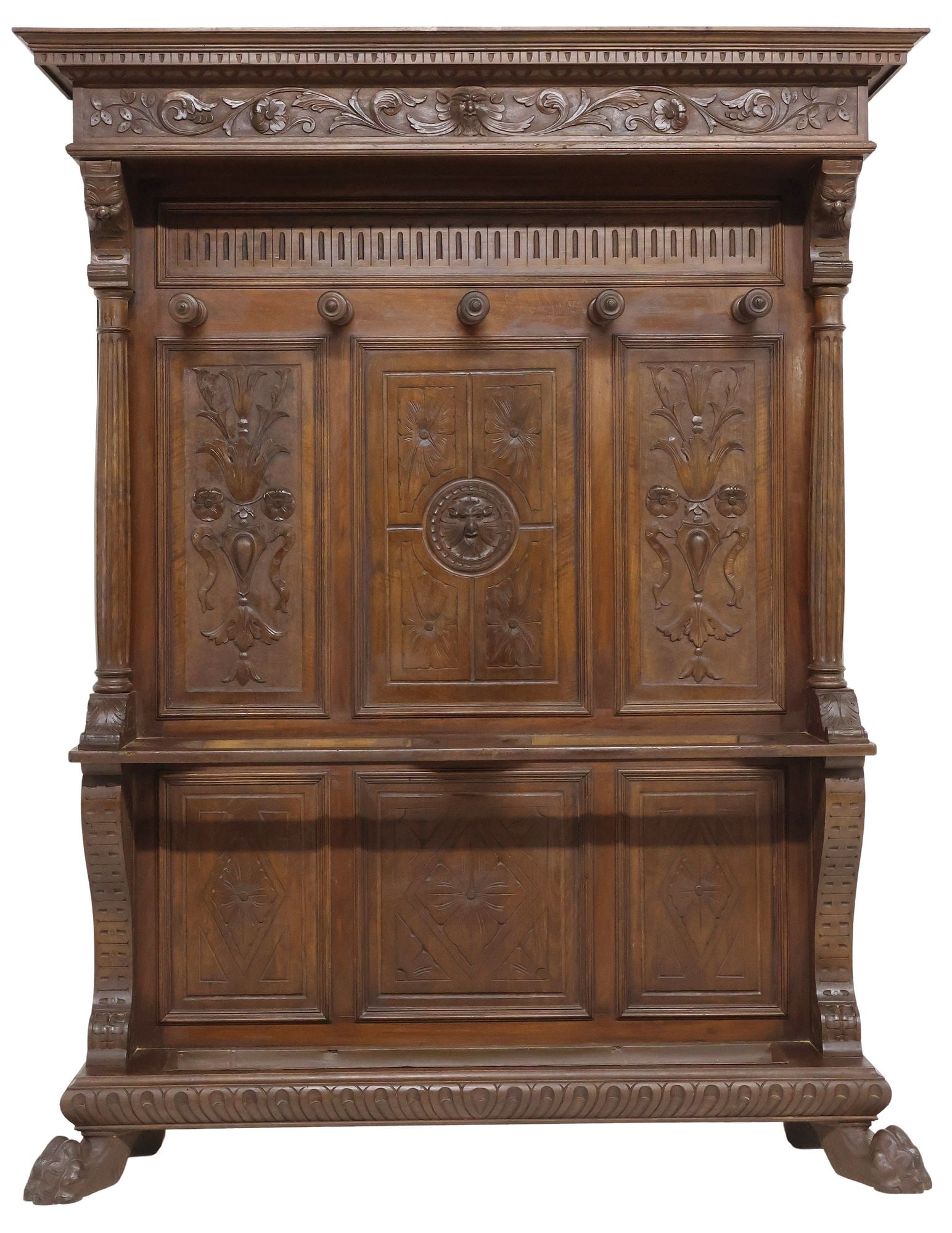 ITALIAN RENAISSANCE REVIVAL CARVED WALNUT HALL TREE (1 of 6)