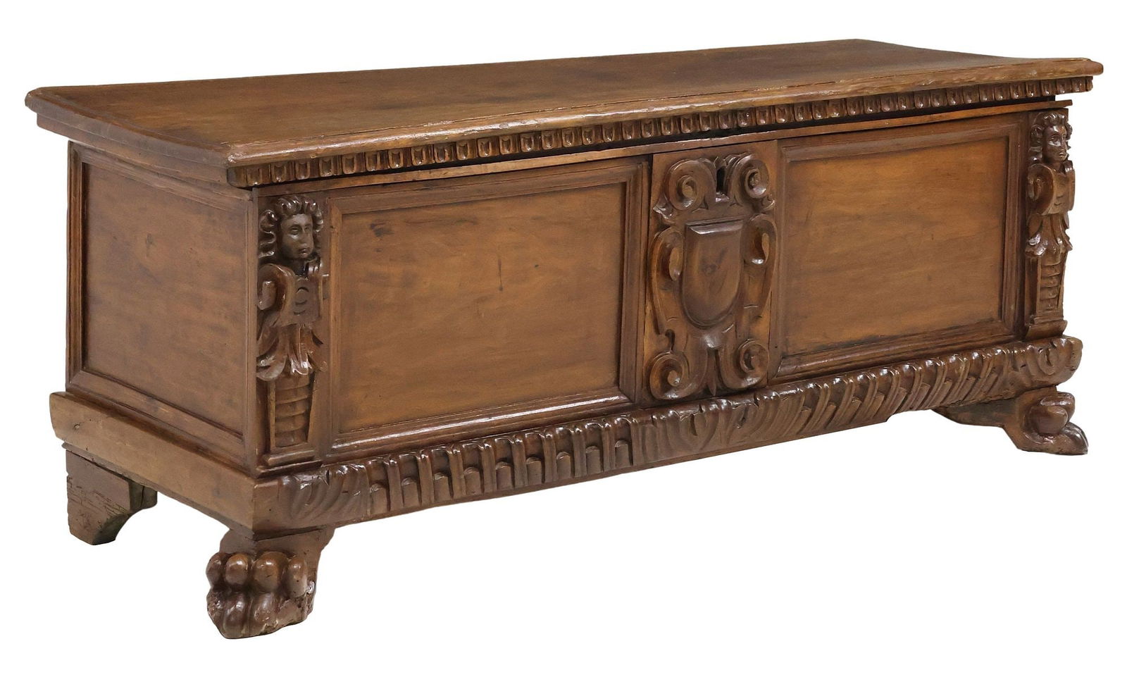 FRENCH RENAISSANCE REVIVAL CARVED WALNUT STORAGE COFFER (1 of 6)