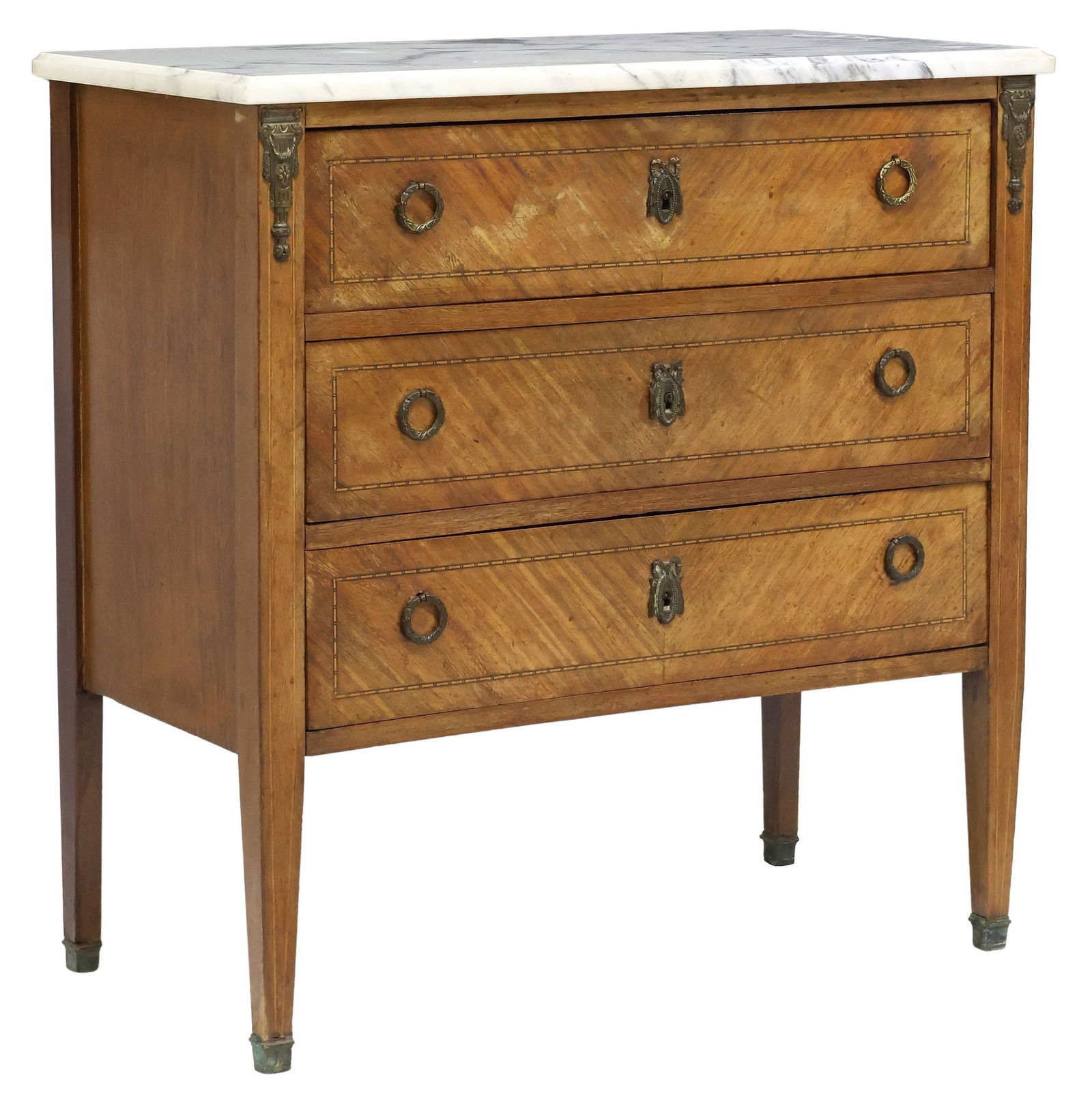 FRENCH LOUIS XVI STYLE MARBLE-TOP PARQUETRY COMMODE (1 of 5)