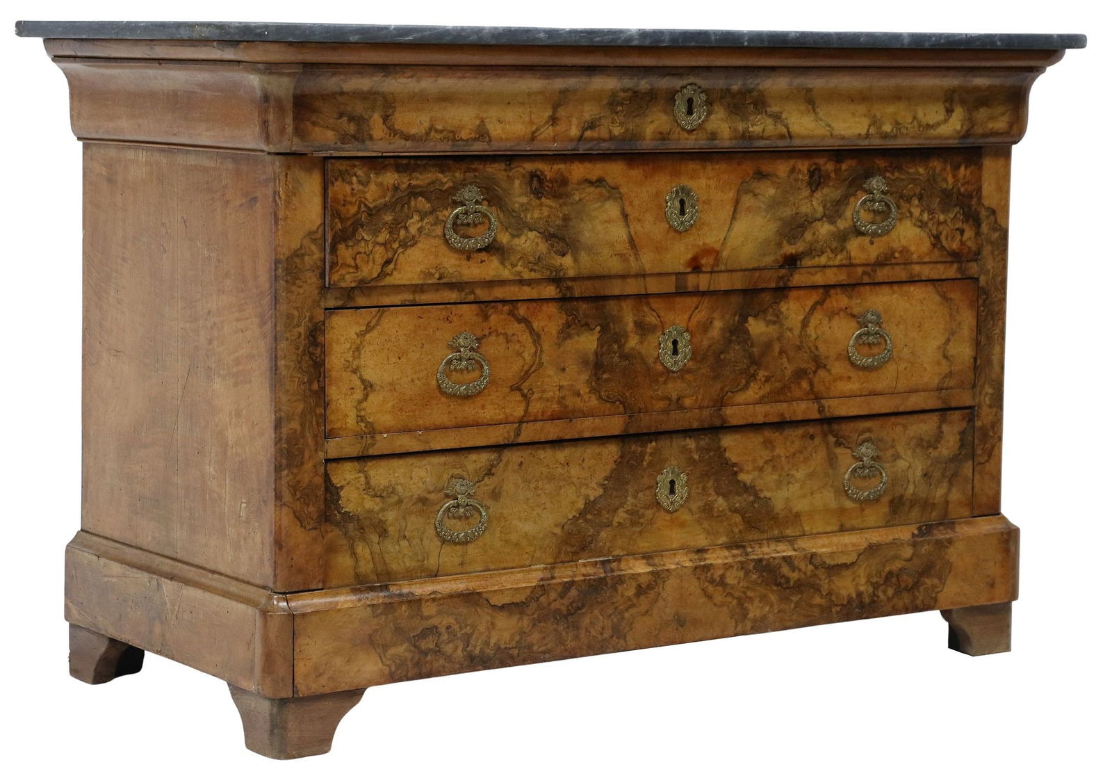 FRENCH LOUIS PHILIPPE MARBLE-TOP BURLED WALNUT COMMODE (1 of 5)