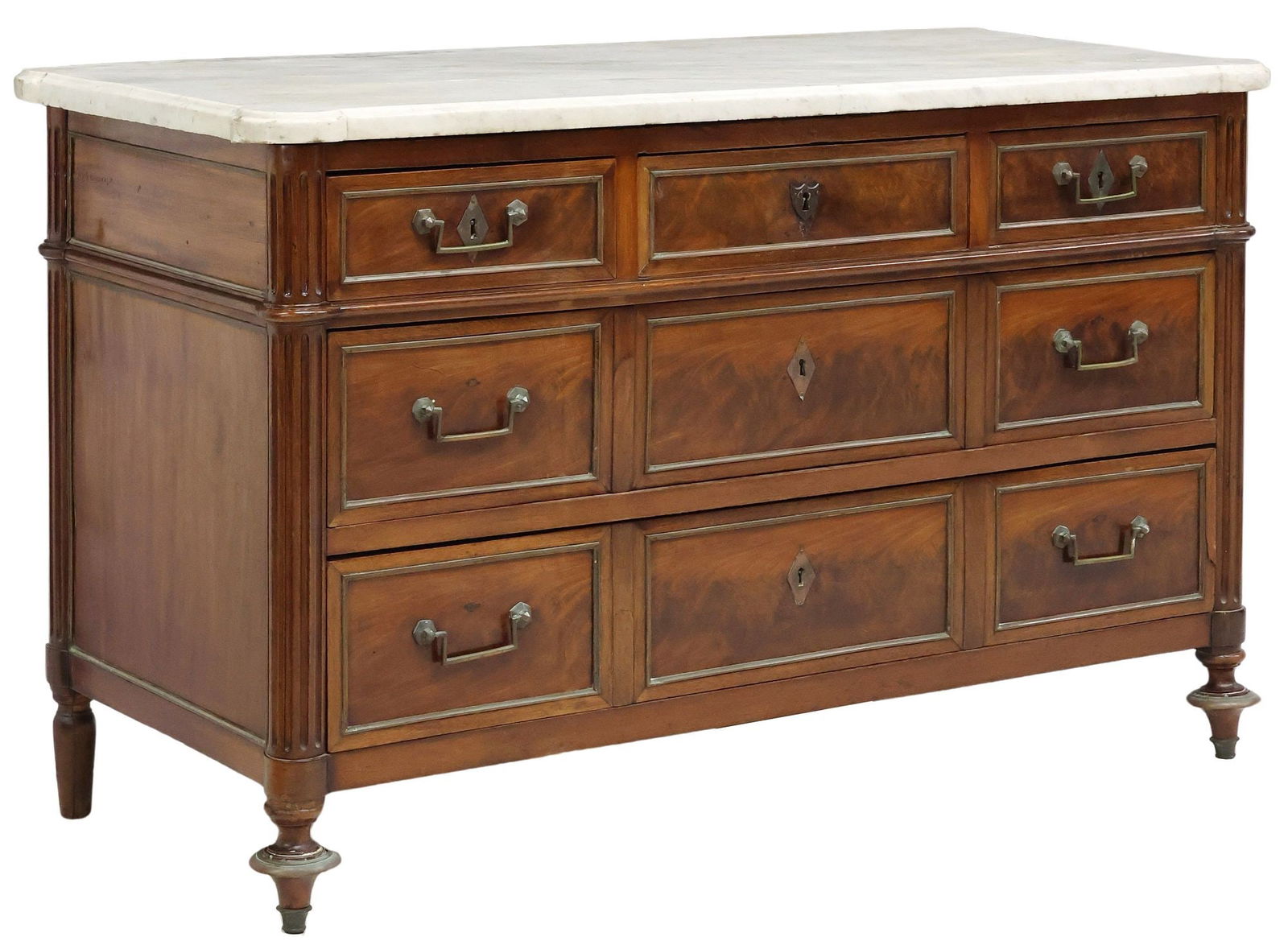 FRENCH LOUIS XVI STYLE MARBLE-TOP MAHOGANY COMMODE (1 of 5)