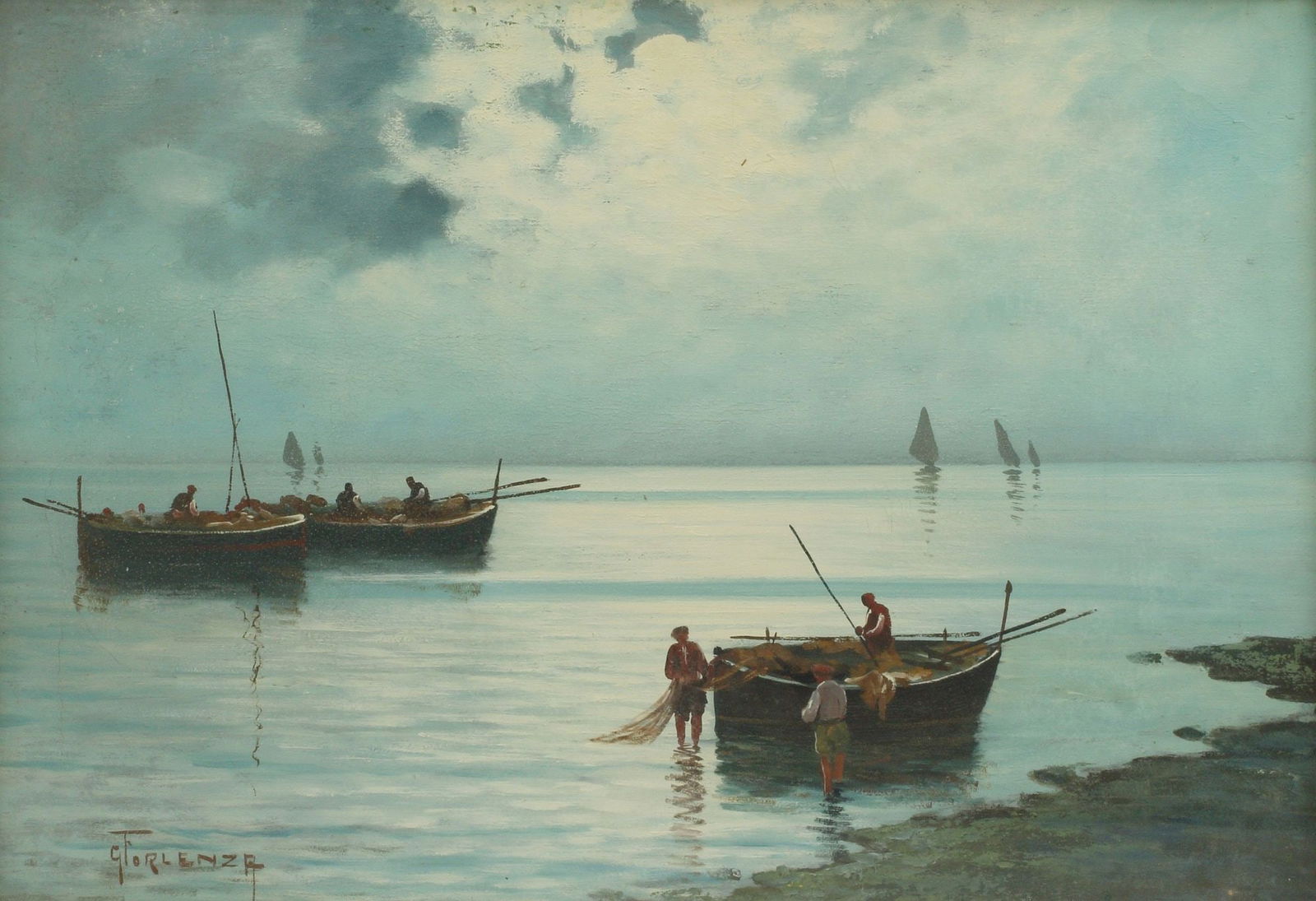 ITALIAN SCHOOL OIL ON CANVAS MARINE PAINTING (1 of 6)