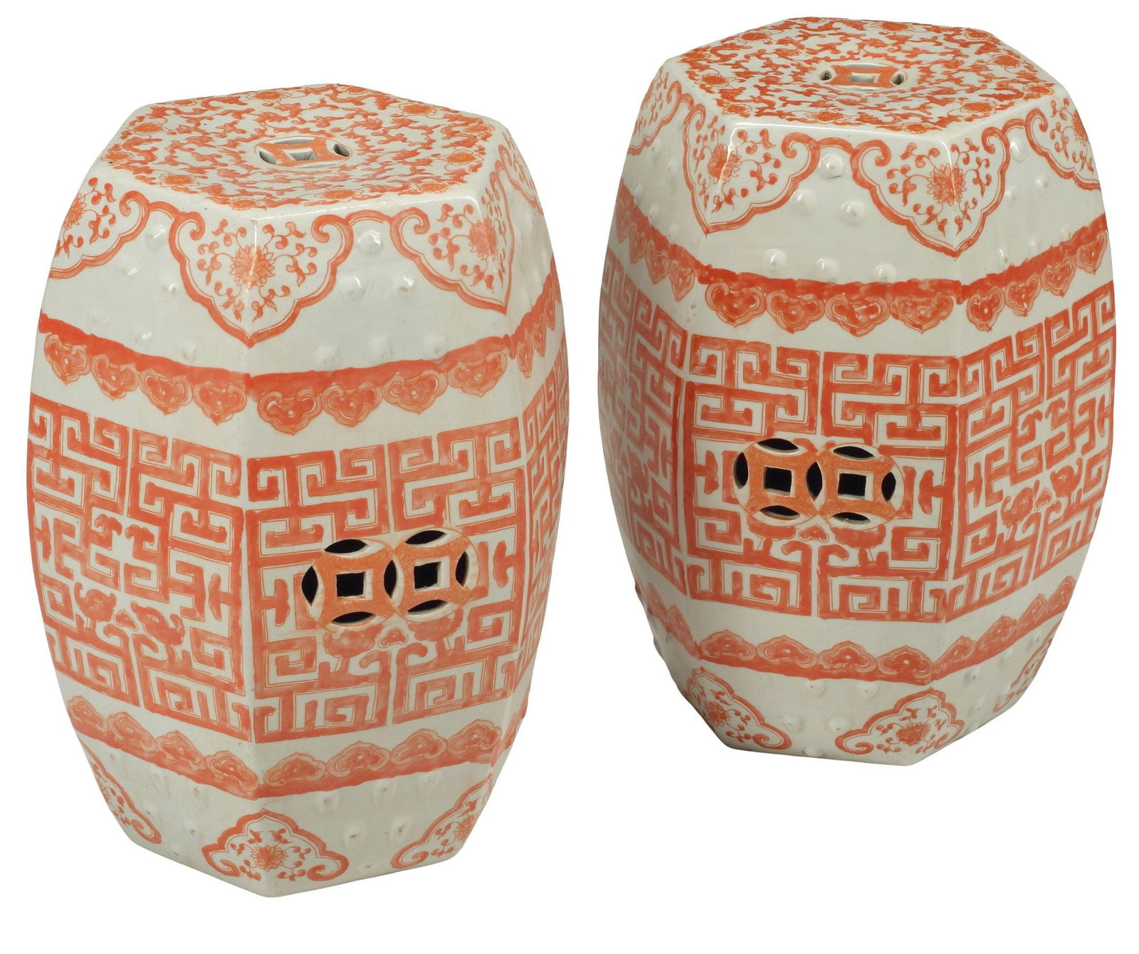 (2) CHINESE HEXAGONAL PORCELAIN GARDEN SEATS (1 of 4)