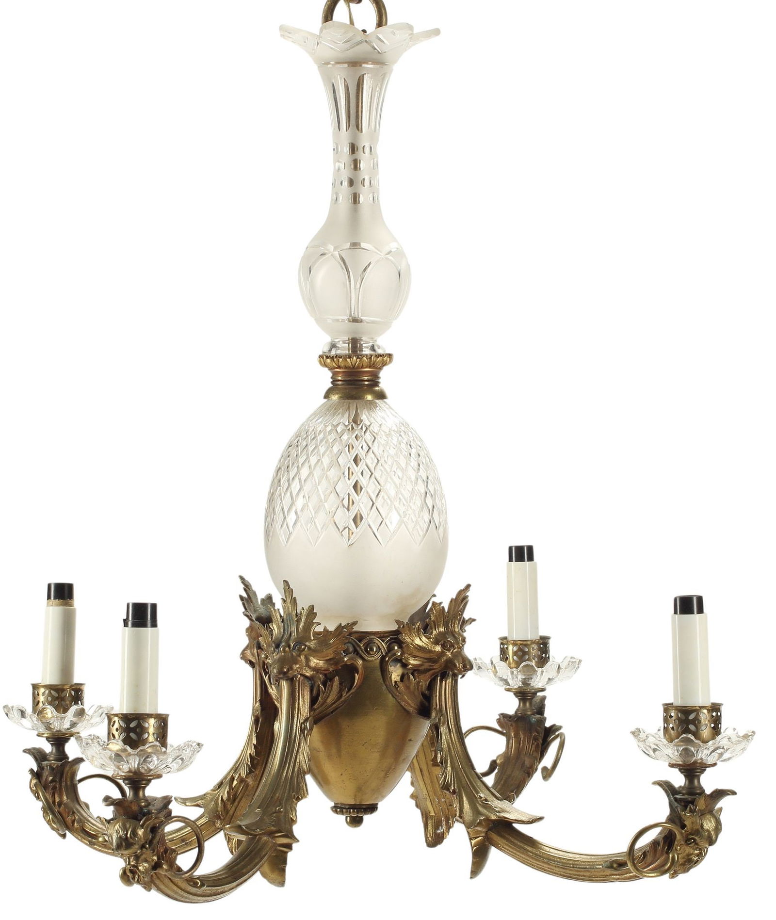 LOUIS XV STYLE ORMOLU & FROSTED GLASS FOUR-LIGHT CHANDELIER (1 of 5)