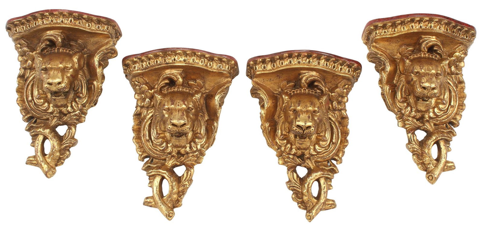 (4) PARCEL GILT CARVED WOOD LION'S HEAD WALL BRACKETS (1 of 5)