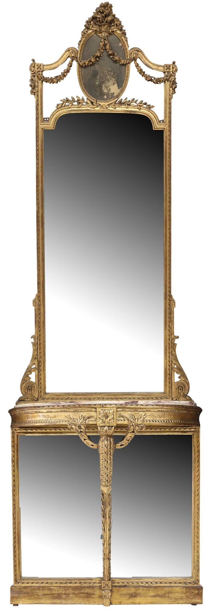 LOUIS XVI STYLE GILT-PAINTED PIER MIRROR & MARBLE-TOP CONSOLE (1 of 7)