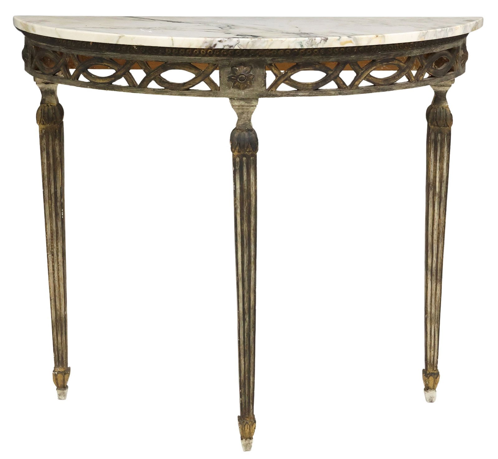 LOUIS XVI STYLE MARBLE-TOP PAINTED DEMILUNE CONSOLE TABLE (1 of 3)