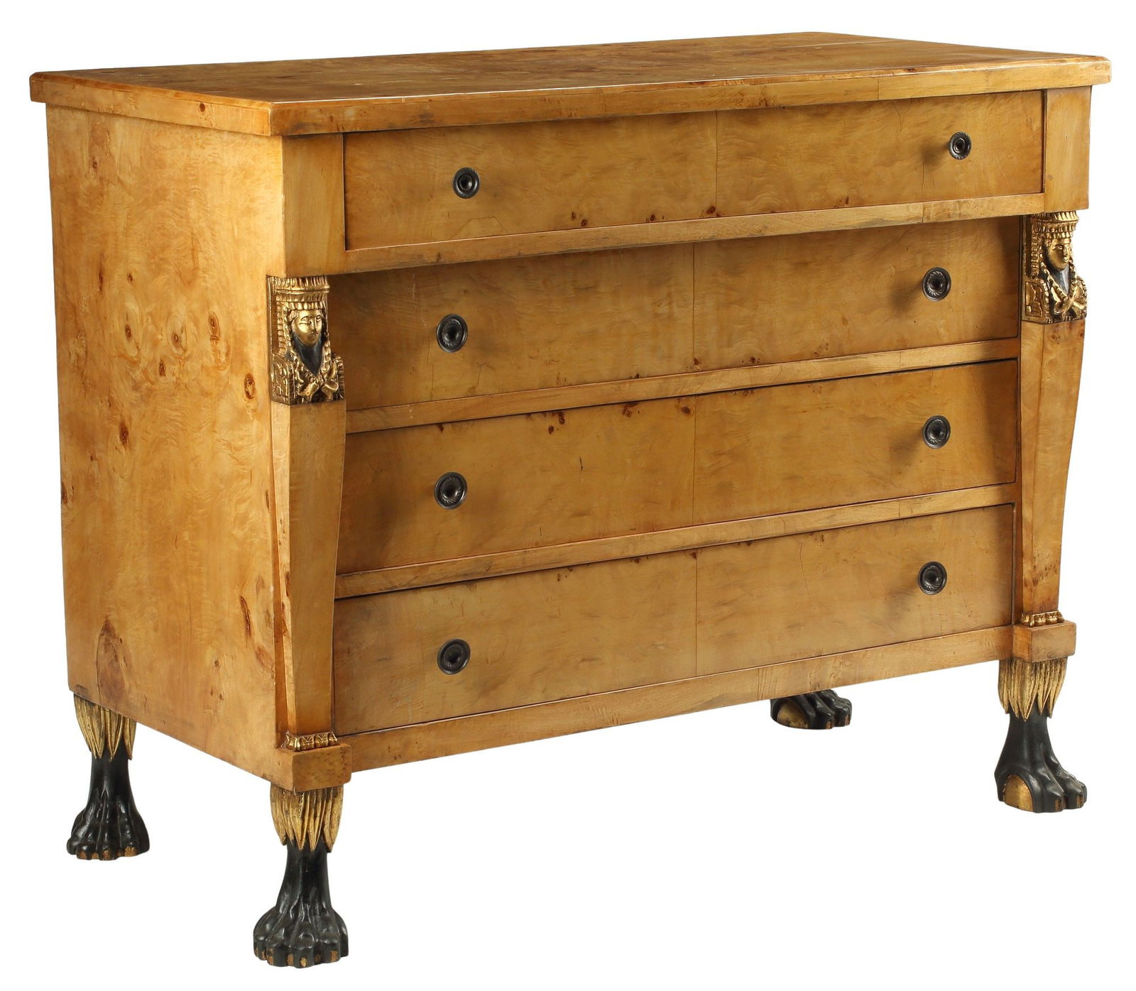 EMPIRE STYLE BURLWOOD EBONIZED & PARCEL-GILT COMMODE (1 of 5)