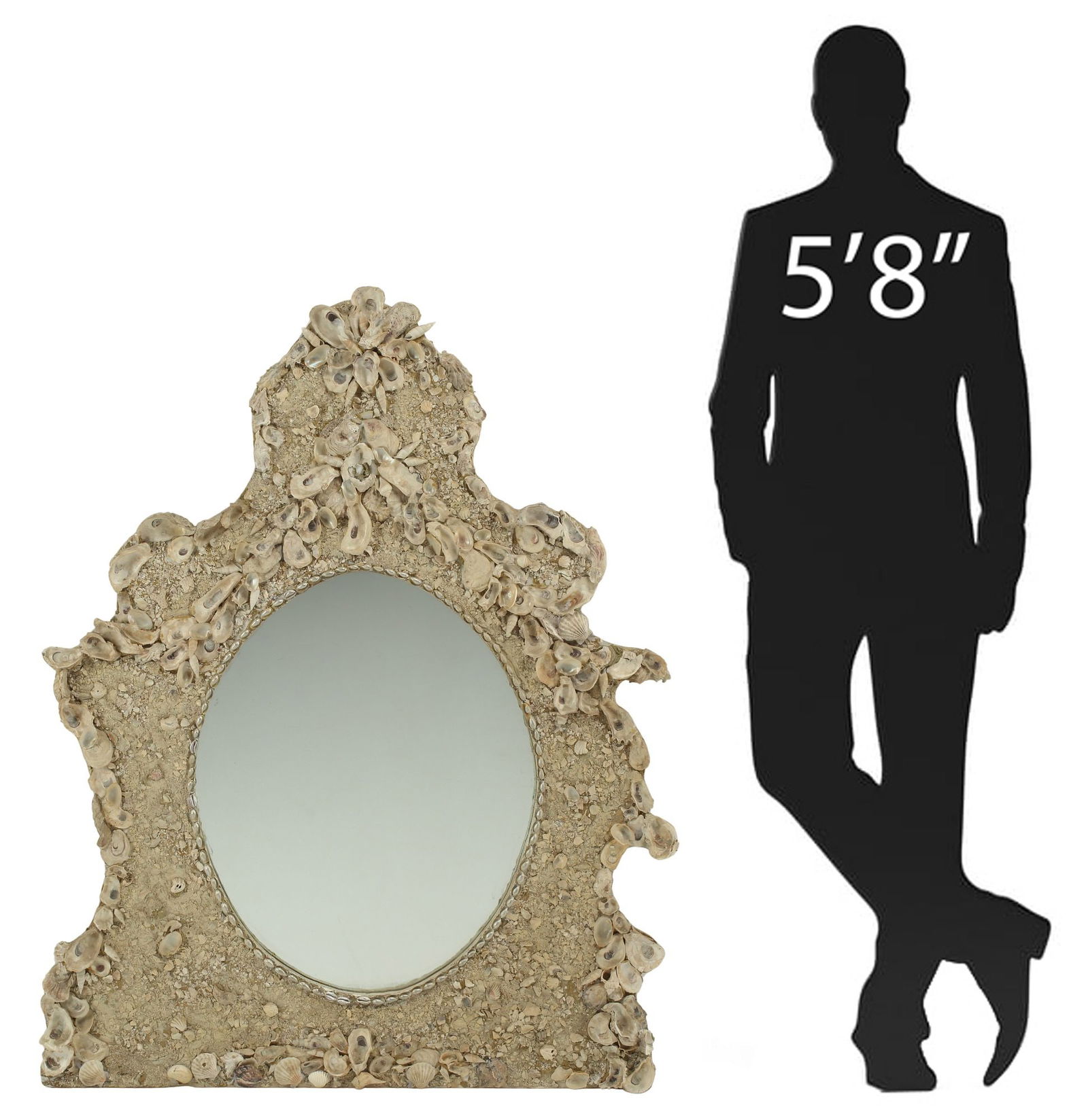 LARGE GROTTO STYLE SHELL-ENCRUSTED WALL MIRROR, 52" X 40" (1 of 6)