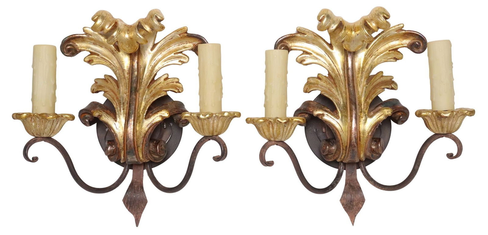(2) ITALIAN FOLIATED GILTWOOD 2-LT SCONCES (1 of 5)