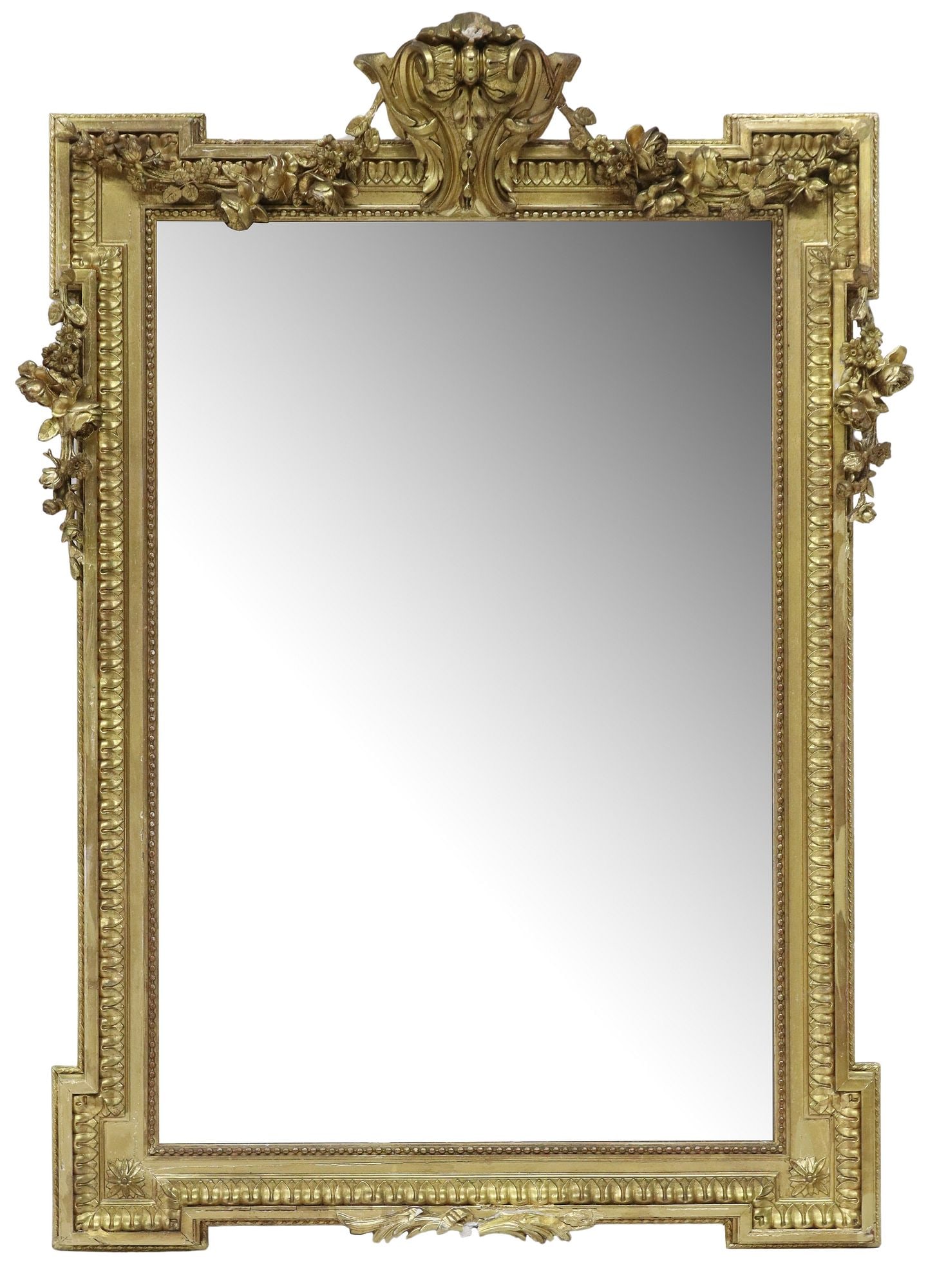 FRENCH LOUIS XVI STYLE GILT-PAINTED FLORAL WALL MIRROR, 47" X 34.25" (1 of 3)