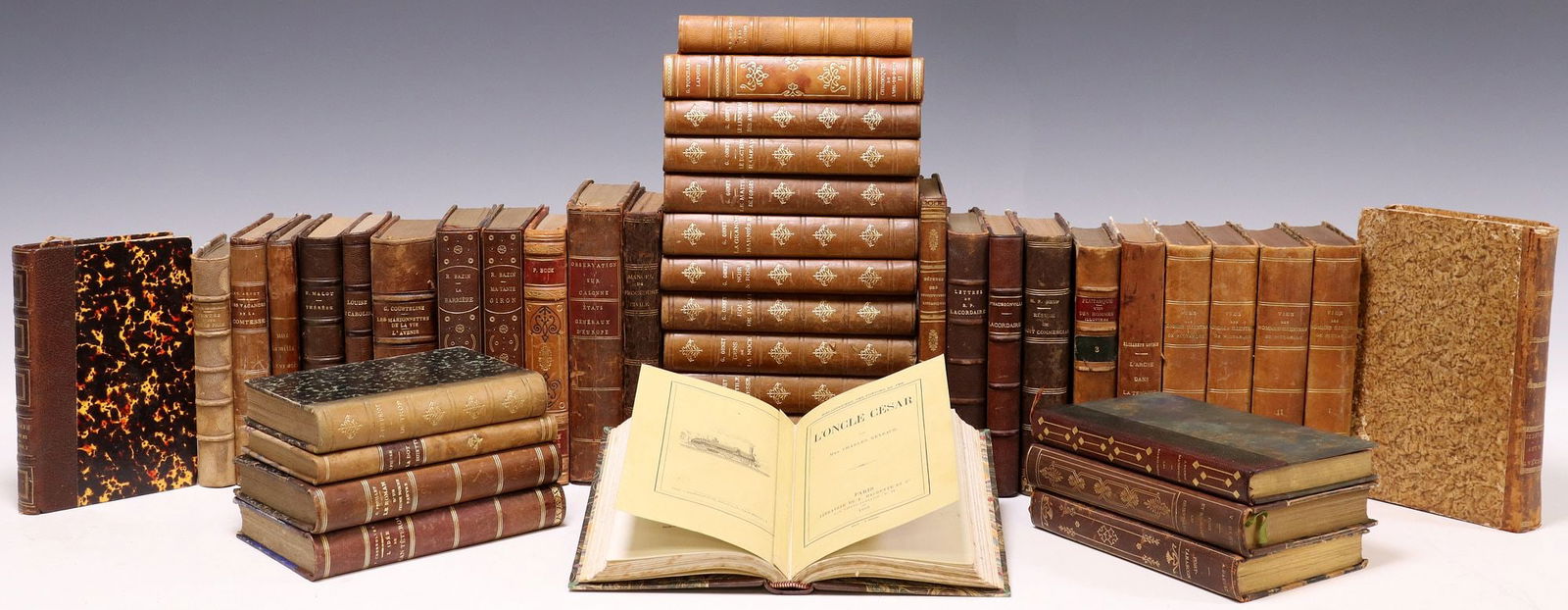 (44) FRENCH LEATHER-BOUND LIBRARY SHELF BOOKS (1 of 4)