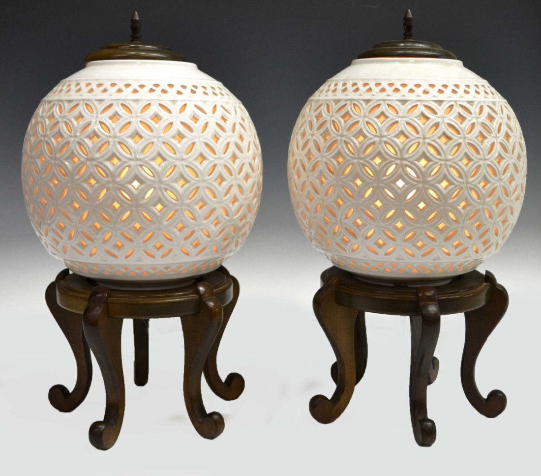 ASIAN PIERCED WHITE CERAMIC GINGER JAR Asian Style Pierced Ceramic Table Lamps