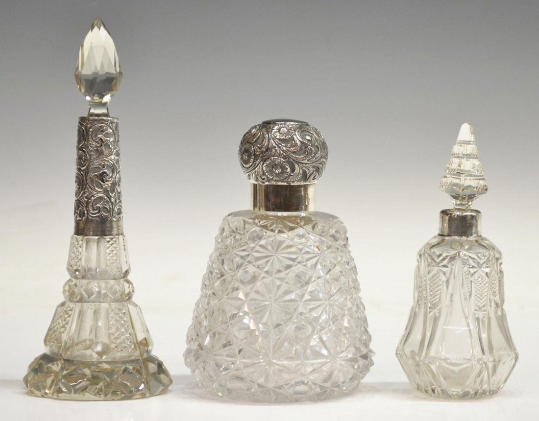 286 ENGLISH CUT GLASS & STERLING SILVER SCENT BOTTLES