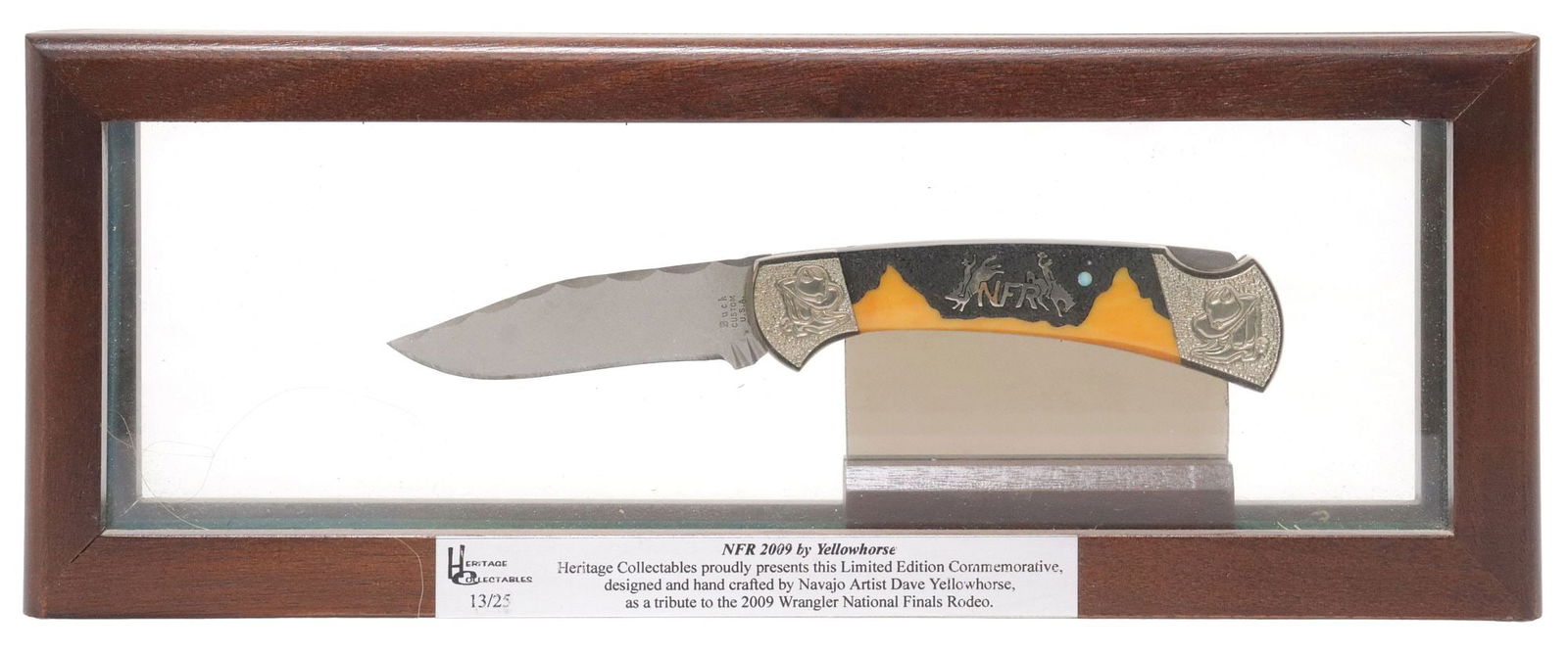 DAVID YELLOWHORSE NAVAJO CUSTOM INLAID KNIFE, 'NFR RODEO 2009'