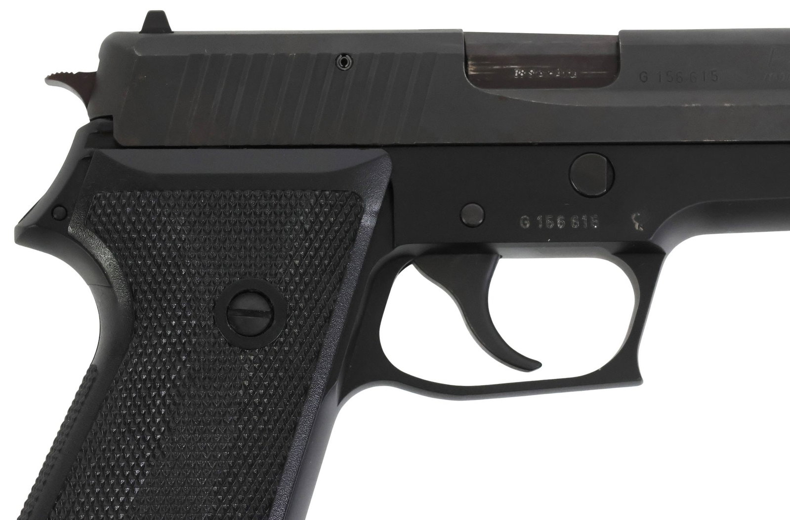 SIG SAUER P22 DA PISTOL, .38 SUPER CALIBER: Sig Sauer Model P220 Pistol, .Double Action/Single Action, .38 Super Auto caliber, 4.4" barrel, white dot sights with adjustable rear sight, detachable magazine, black checkered grips, finis
