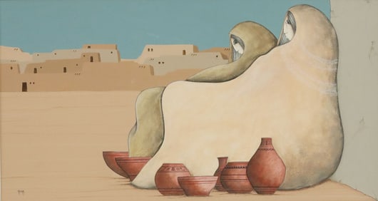 GARZA SOUTHWEST PAINTING PUEBLO WOMEN & POTTERY