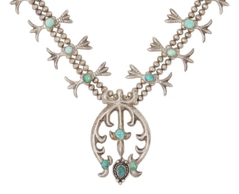 NATIVE AMERICAN TURQUOISE SQUASH BLOSSOM NECKLACE