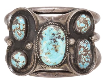 NATIVE AMERICAN SILVER & TURQUOISE CUFF BRACELET
