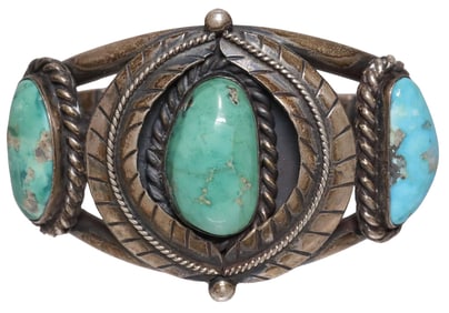 NATIVE AMERICAN SILVER & TURQUOISE CUFF BRACELET