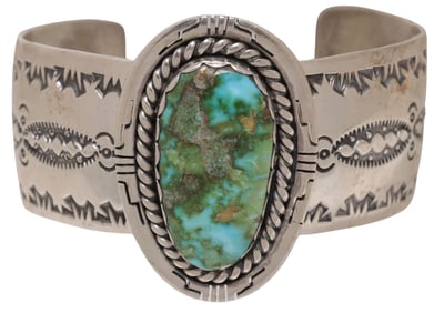 DELBERT SECATERO NAVAJO STERLING SILVER & TURQUOISE CUFF BRACELET