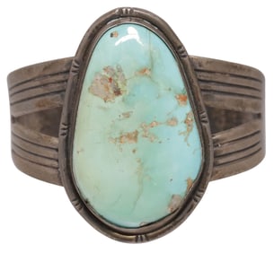NATIVE AMERICAN SILVER & TURQUOISE CUFF BRACELET