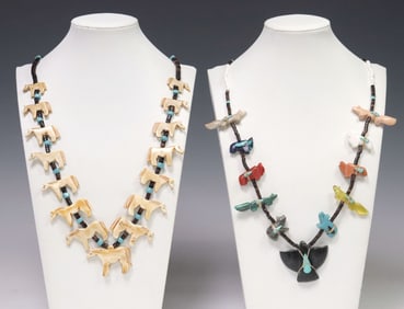 (2) NATIVE AMERICAN ZUNI HEISHI BEADED FETISH NECKLACES