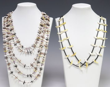 (2) NATIVE AMERICAN ZUNI MULTI-STRAND BEADED FETISH NECKLACES