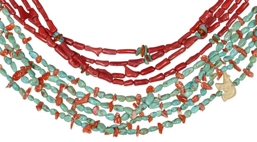 (2) NATIVE AMERICAN PUEBLO BEADED MULTI-STRAND NECKLACES