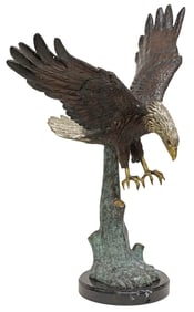 LARGE PATINATED BRONZE SCULPTURE OF A BALD EAGLE IN FLIGHT