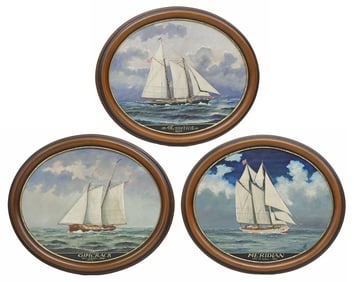(3) FRAMED NAUTICAL PAINTINGS OF HISTORIC U.S. SAILING SHIPS