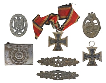 (7)  GERMAN WWII MILITARY BADGES & BUCKLE