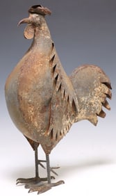 RUSTIC OXIDIZED IRON OUTDOOR GARDEN CHICKEN SCULPTURE