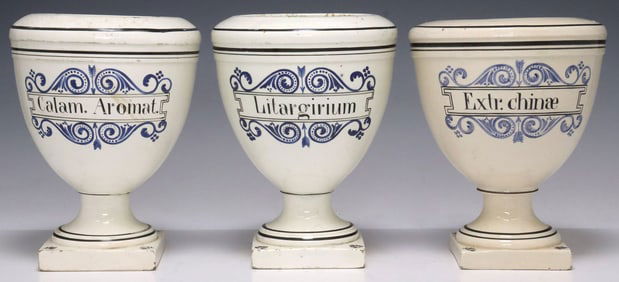 (3) ANTIQUE ITALIAN CREAMWARE PHARMACY JARS