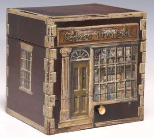 ENGLISH PAINT-DECORATED HOUSE FACADE WORK BOX