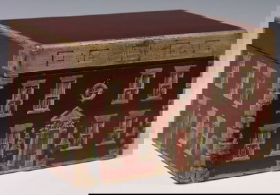 ENGLISH PAINT-DECORATED HOUSE FACADE WORK BOX