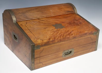 ENGLISH BRASS-BOUND & INLAID CAMPHOR WRITING SLOPE/ CAMPAIGN DESK