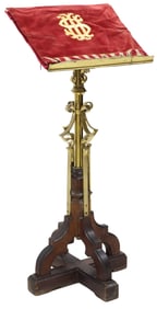 ENGLISH GOTHIC REVIVAL ECCLESIASTICAL BRASS & OAK CHURCH LECTERN