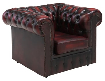ENGLISH CHESTERFIELD STYLE OXBLOOD LEATHER CLUB CHAIR