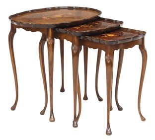 (3) ENGLISH QUEEN ANNE STYLE MARQUETRY NESTING TABLES